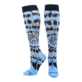 Crazy Tie Dye Socks Over the Calf (Navy/Columbia Blue/White, Small)