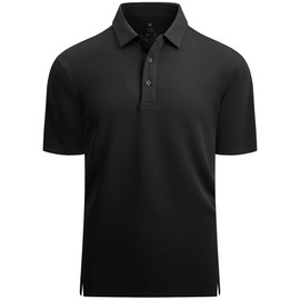 Esabel.C Bubble Men's Polo Shirts Short Sleeve Stretch Casual Jacquard Collared Golf Polo Shirts for Men,Black,L