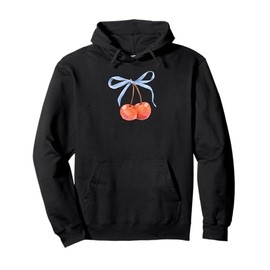 Cute Cherry and Blue Bow Kawaii Cherry Aesthetic Girl Women Pullover Hoodie