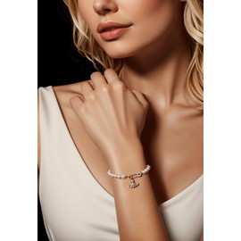 Psycheer Saturn Pearl Bracelet for Women Planet Jewelry Pin Saturn Accessories for Women Saturn Charm Bracelet with Zirconia, Jewelry Gift for Mother Wife Daughter for Anniversary Birthday, One Size