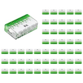 BELEKS Lever Nuts 12-24 AWG 5 Conductor Compact Wire Connectors, Operating levers Transparent Housing Splicing Connectors - Pack of 50 Green