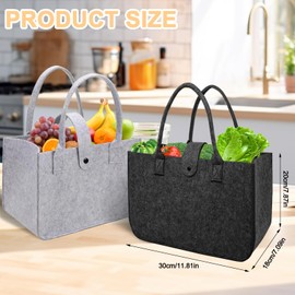 NVGVUP Pack of 2 Felt Shopping Bag, Foldable Felt Bags Shopper, Felt Handbag, Felt Carry Bag for Shopping, Travel, Work, Picnic (30 x 20 x 18 cm), Black, grey