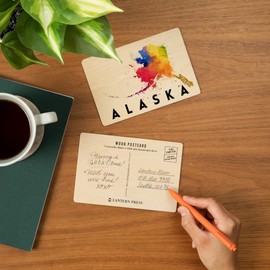 Alaska, State Abstract Watercolor (4x6 Birch Wood Postcards, 2-Pack Stationary, Rustic Home Wall Decor)