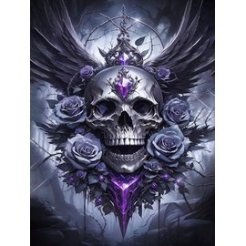 Possoco Skull Diamond Art Kits for Adults Beginner, 5D Diamond Painting Kits for Adults, DIY Full Drill Round Rhinestone Gem Art Crafts Paintings for Gift Home Wall Decor 12x16 Inch