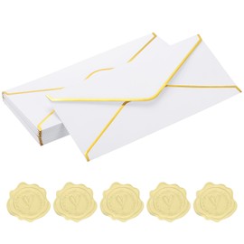 PATIKIL #10 150GSM Pretty Business Mailing Envelopes, 24Pcs 4.1 x 9.5 Self Seal Standard Letter Size Envelopes with Gold Border and Stickers for Christmas Wedding Cards, White