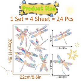 Dragonfly Anti-Collision Window Clings,4 Sheets/24pcs Dragonfly Sticker for Window Butterfly Static Window Clings Rainbow Spaces Window Stickers Bird Window Strike Prevention Clings