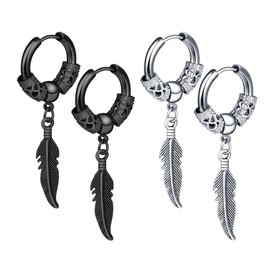 INFINIONLY Men's Stainless Steel Feather Hoop Earrings for Women Teenagers Boys Feather Earrings Fashion Stainless Steel Pierced Earrings, Stainless Steel