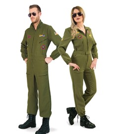 KarnevalsTeufel Combat Pilot Olive Green Overall for Men with Glasses (L), Green