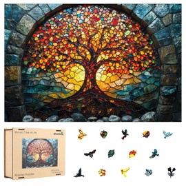 Wooden Puzzles for Adults, Mosaic Tree of Life Jigsaw Puzzles 200pcs, Medium, Unique Shape Adult Puzzles, Irregular Creative Gift for Family Game(10.9 * 7.3 in)