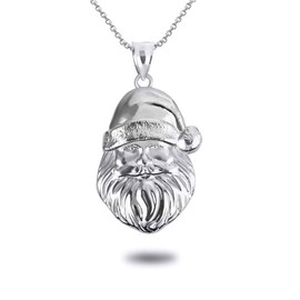 Christmas Santa Claus St Nicholas Pendant with 16" Chain 925 Sterling Silver