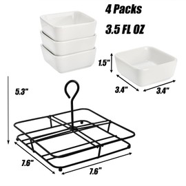 ZENFUN Chip & Dip Serving Set, Porcelain Ramekin Bowls with Metal Rack Stand, White Small Serving Dishes, Condiment Serving Tray for Entertaining, Party, Buffets