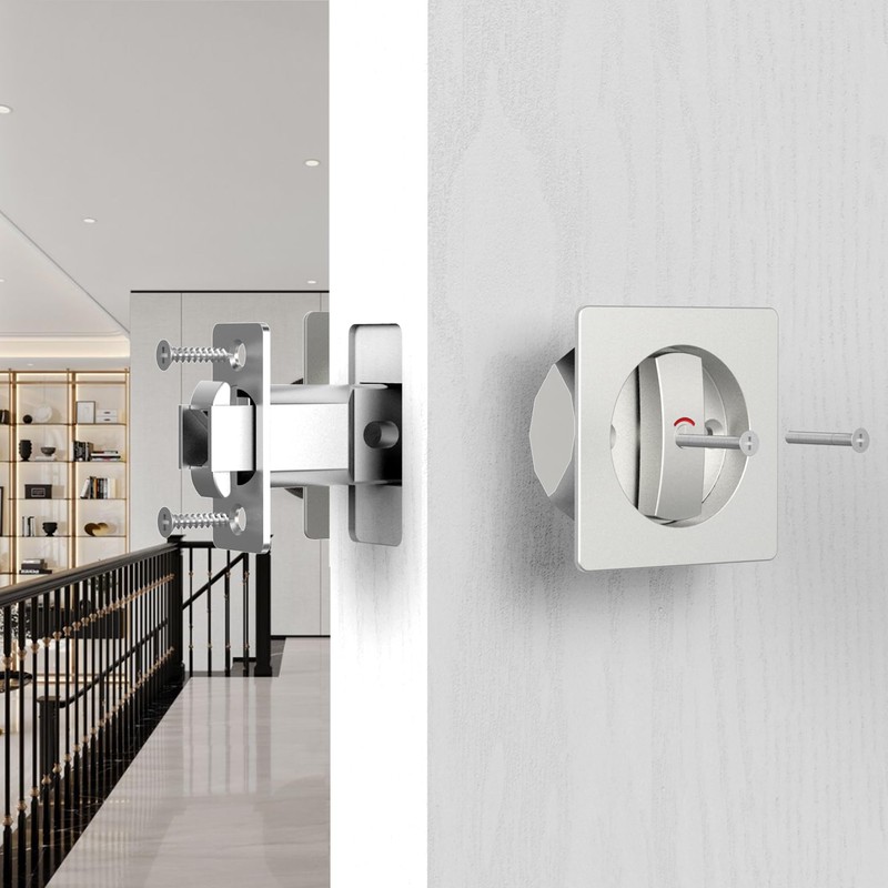 Pocket Door Lock Indicator Lock Flush Handles Latch Privacy Bed/Bath