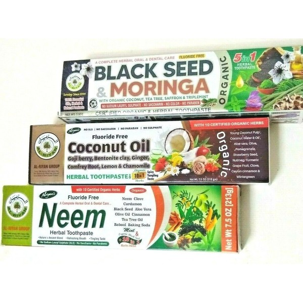 3 Pack Mix ~ Al-Riyan, 10 in 1 Flouride-Free Organic Herbal Toothpaste, 7.5 oz -