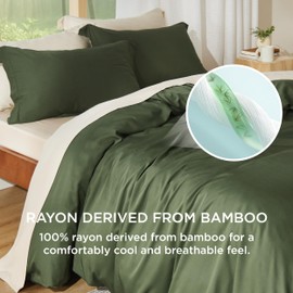 Bedsure Bedsure Olive Green Duvet Cover King Size - Rayon Derived from Bamboo Cooling Duvet Cover Set, 3-Piece Set with Zipper Closure (104"x90") and 2 Pillow Shams, Comforter Not Included