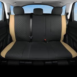 GIANT PANDA Rear Seat Covers for Nissan, Rogue Kicks Frontier Murano, Leather Back Seat Protectors (Beige+Black)