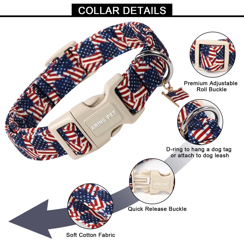 ARING PET American Flag Dog Collar-Cute Patriotic Dog Collars, Adjustable