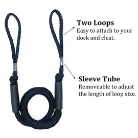 Boat Bungee Dock Line,Boat Accessories Mooring Rope Idea for PWC,Jet ski,Pontoon,Kayak,Canoe,Power Boat 4-5.5ft Black 2 Pack