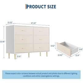 Modern White Dresser for Bedroom, Slim Drawer Dresser, Wooden Chest of Drawer with Metal Legs, TV Stand Storage Organizer Cabinet for Small Rooms, Apartments (47.2"D x 15.5"W x 33.5"H (6 Drawers))
