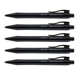 FABER-CASTELL Daily Ball 205202 Ballpoint Pen Black Pack of 5 with Replaceable XB Refill, Indelible