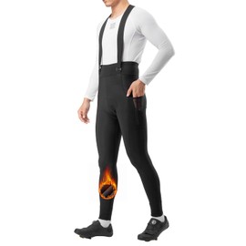 ROCKBROS Cycling Bib Pants for Men Thermal Padded Bike Bib Tights Winter Bicycle Bibs Long Pants for Cold Weather M Black