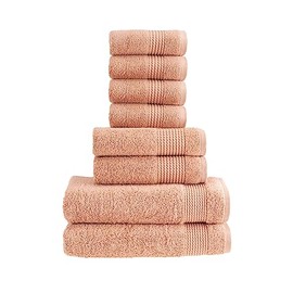 HALLEY Turkish Cotton Towels (Set of 8) 2 Bath Towels 2 Hand Towels 4 Washcloths, Super Soft Highly Absorbent 100% Cotton Towels for Bathroom and Kitchen for Mother’s Day (Peach)