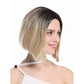 WIG ME UP - GFW2933-18+613+2 Women's Wig Short Longbob Middle Parting Straight Ombre Black Blonde Highlighted