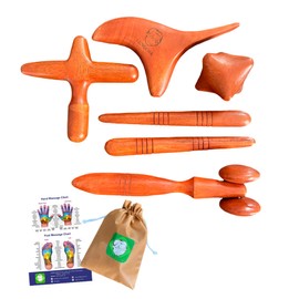 Lungcha 5 Types, 6 Piece Set - Traditional Thai Massage Reflexology Stick Tool with The Usage Guide and Tools Bag. (Set of 5 Types Full Body Massage)