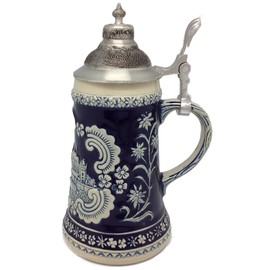 Beer Stein Engraved Bavarian German Castle Lidded Beer Mug by E.H.G. | .6 Liter