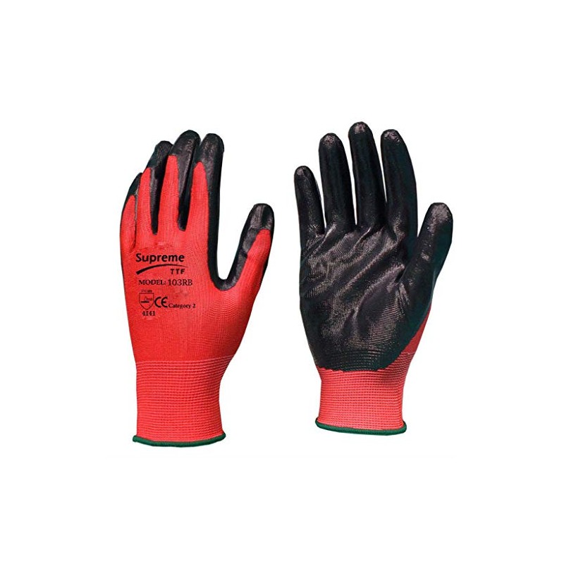 12 Pairs Red Black Nitrile Coated Nylon Safety Builders Work