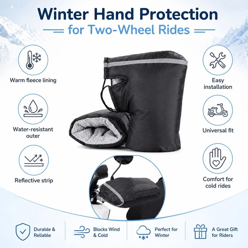 Zephanor Motorcycle Handlebar Muffs, Windproof Waterproof Motorbike Hand Warmer Gloves,
