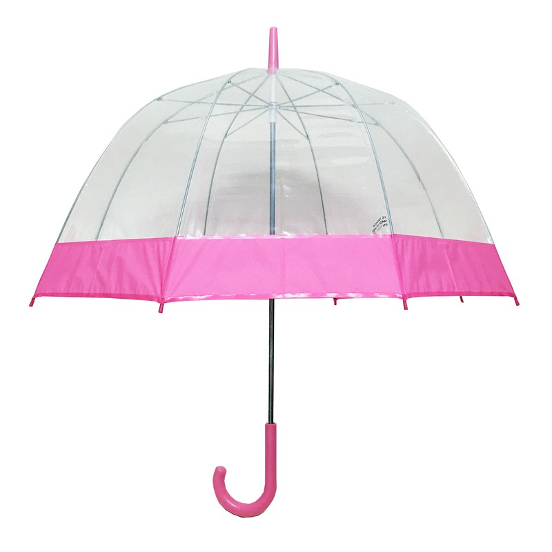 Pink Trim Clear Bubble Umbrella, Transparent Umbrella,