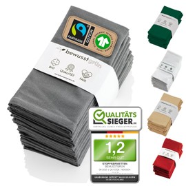 BewusstGrün 12 Fair & Sustainable Fabric Napkins + Folding Instructions, 100% Organic Cotton, 45 x 45 cm, Grey