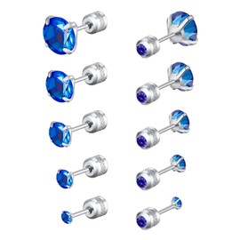 Lasidor - 5 pares de aretes de tuerca de acero inoxidable con circonitas cúbicas coloridas, hipoalergénicos, con parte trasera de rosca, de doble cara, para regalo para mujeres, día de la madre, Acero