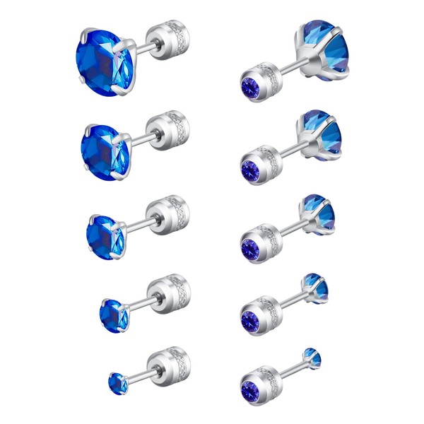 Lasidor - 5 pares de aretes de tuerca de acero