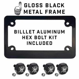 CCP Custom Parts Black Metal License Plate Frame & Hex Tag Bolt Kit - GHOST X RAY SKULL