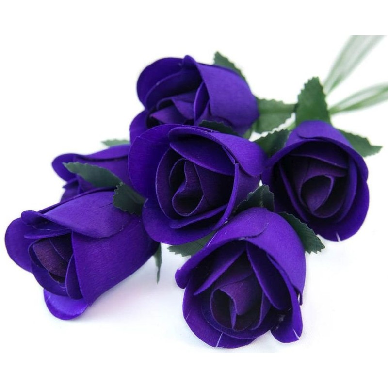 6 Purple Half Open Bud Wooden Roses for Crafts Custom