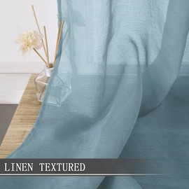 Tollpiz Short Sheer Curtain Linen Textured Living Room Curtains Sheer Light Filtering Rod Pocket Voile Curtain for Bedroom, 42 x 54 inches Long, Dusty Blue, Set of 2 Panels