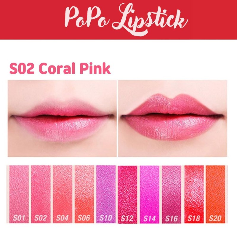 [Set] Popo Lipstick Witch's Pouch Lipstick, 2 Pieces (S02, Coral