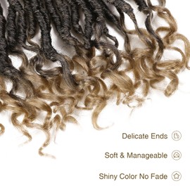 FANCEE Goddess Locs Crochet Hair with Curly Ends Ombre Blonde Pre-Looped Knotless 12 Inch Faux Locs for Black Women 8 Packs 96 Strands Pre-Twisted Soft Locs Synthetic Dreadlock Extensions(1B27)