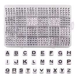 Cheriswelry 768pcs/box 7mm White Acrylic Cube A-Z Letter Alphabet Beads Sorted Square Plastic Letter Pony Beads for DIY Bracelet Necklace Jewelry Making Supplies