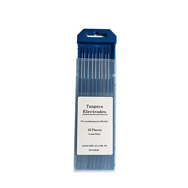 TIG Tungsten Electrodes Diam.3/32inch, with 2% Lanthanum, WL20(Blue) Lanthanum Tungsten Welding Electrodes Rods, 2.4mm x150mm 10pcs Pack.