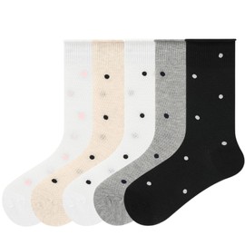 OrbiflexY Women's Slouch Calf Socks High Elastic Breathable Knitting Polka Dot and Bowknot Mesh Design Sock(5 Pairs,Polka Dot)