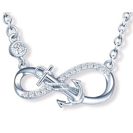 MicLee Women's Necklace 925 Sterling Silver Cubic Zirconia Allergen-Free Anchor Infinity Sign Pendant Chain with Gift Bag Super Gift for Mother Girlfriend, Silver, Cubic Zirconia