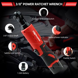 DogChrymion 3/8 '' 12V Cordless Electric Ratchet Wrench Set, 35 ft-lbs Max 300 RPM, Brushless,Variable Speed Trigger, Power Ratchet Tool Kit with 2 Batteries