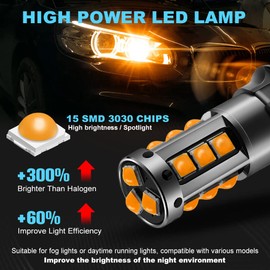 Vooda PW24W PWY24W LED Bulb,12181NA 12174 12182 LED Amber DRL Daytime Running Parking Light Turn Signal Light Replacement Bulbs,Compatible With European Vehicles,2-Pack.