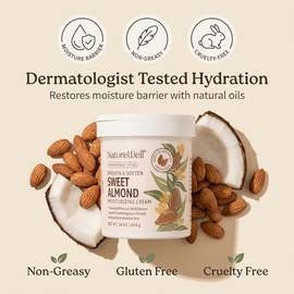 NATURE WELL Crema hidratante suave y suavizante de almendras dulces para rostro, cuerpo y manos, enriquecida con aceites y extractos naturales, restau