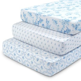 Delta Children Fitted Crib Sheets for Girls and Boys - 100% Organic Cotton Crib Sheet for Standard Crib and Toddler Mattresses - 28x52 Inch - GOTS Certified (Pack of 3), Blue Botanicals