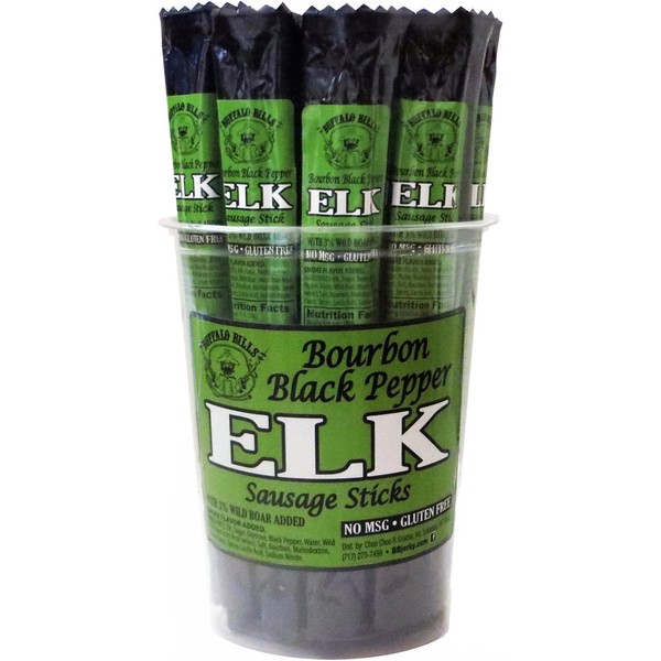 Buffalo Bills Bourbon Black Pepper Elk Sausage Sticks (15 gluten free 1oz elk sticks â no MSG)