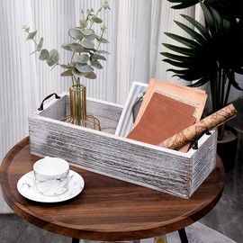 Bathroom Decor Box Toilet Paper Holder, Rustic Toilet Tank Basket, Wooden Back of Toilet Storage Basket for Livingroom Kitchen 15.7" x 6" x 3.9"-White