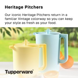 Tupperware Heritage Pitcher Set in Vintage Blue and Yellow Colors, Dishwasher Safe and BPA Free (Set of 2, 1.5 Qt./2 Qt.)